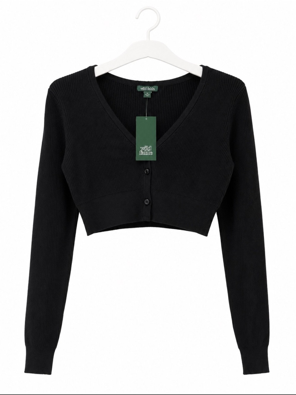 wild fable Black Ribbed Cropped V-Neck Cardigan